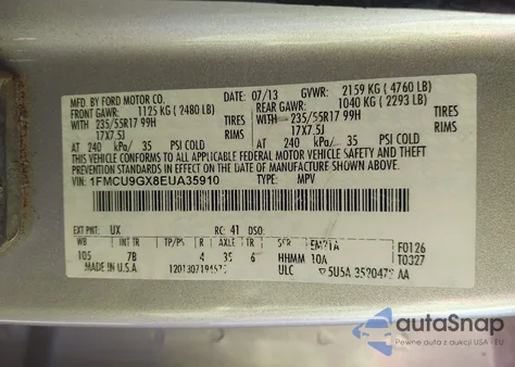 2014 Ford Escape Se from USA, damaged, VIN 1FMCU9GX8EUA35910